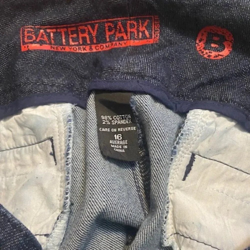 Battery Park New York & Co high waisted wide leg denim jeans, size 16